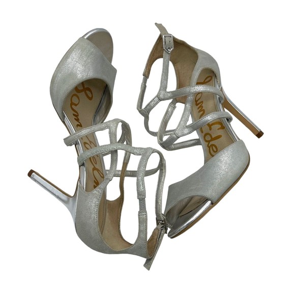 Sam Edelman Aeryn Leather Sandal Silver Strappy Stiletto  Heels Women Size 9 - Picture 9 of 15